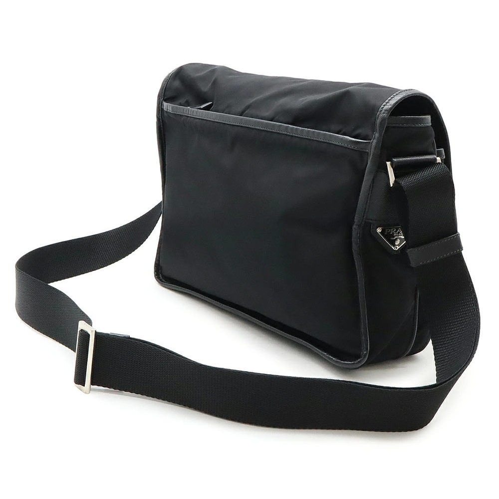 Prada Crossbody Triangle Black Messenger Leather Black